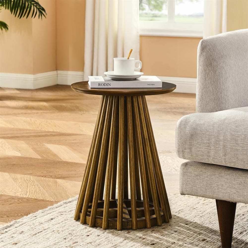 15.75 in. Walnut Brown Round Wood Coffee Table