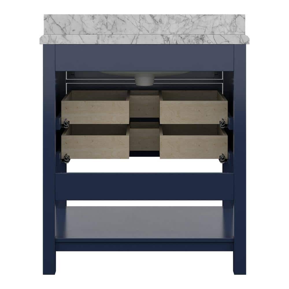 Blue Pine Wood Single Sink Bathroom Vanity with Marble Top