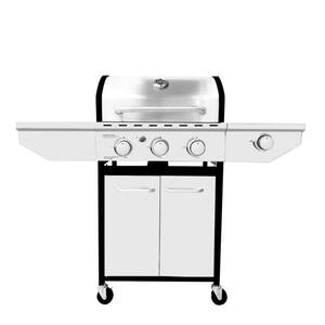 3-Burner Propane Gas Grill with Side Burner, Stainless Steel, Cabinet for BBQ