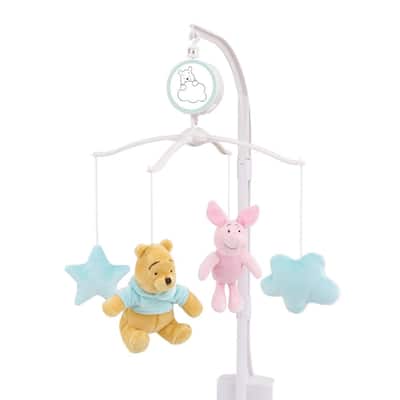Winnie the Pooh Hello Sunshine Nursery Musical Mobile with Plush Winnie the Pooh, Piglet and Aqua Cloud and Stars