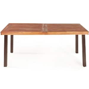 67.5 in. Brown Acacia Wood Outdoor Dining Table with 2 in. Removable Umbrella Hole