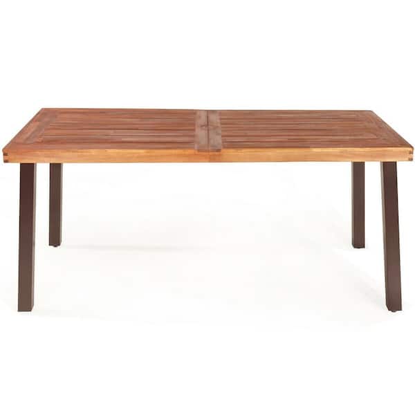 WELLFOR 67.5 in. Brown Acacia Wood Outdoor Dining Table with 2 in. Removable Umbrella Hole