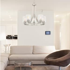 Liam 5-Light Contemporary Satin Platinum Chandelier with Clear Glass Shades For Dining Rooms