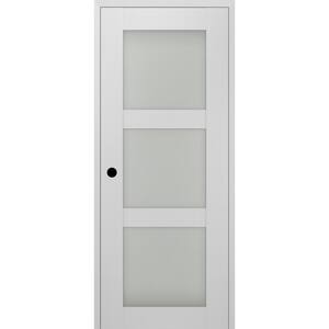 28 in. x 84 in. Smart Pro 3-Lite Right-Hand Frosted Glass Polar White Composite Wood Single Prehung Interior Door