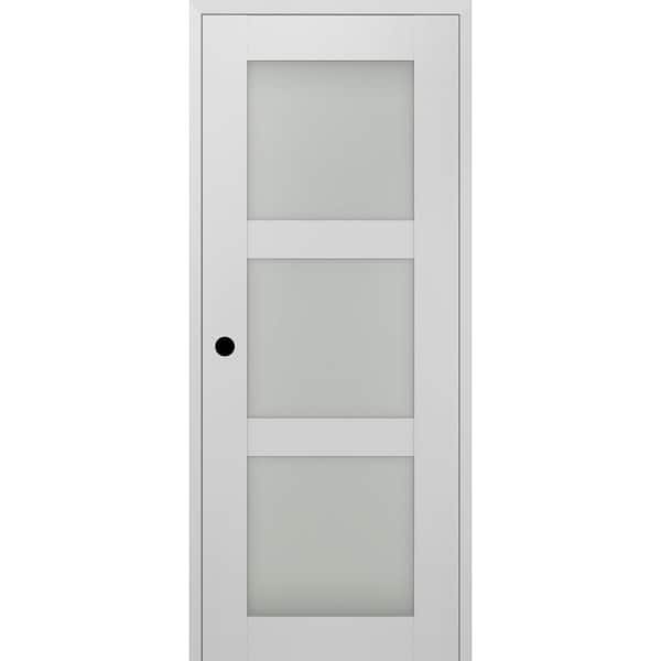 Belldinni 24 in. x 84 in. Smart Pro 3-Lite Right-Hand Frosted Glass Polar White Composite Wood Single Prehung Interior Door