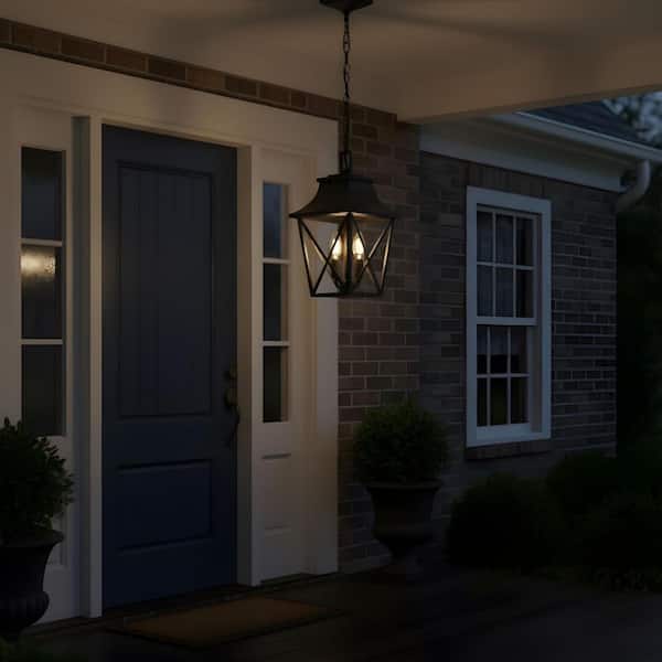 RCCFBHM Light Pro 14.25 in. 2-Light Black Outdoor Pendant Light with Clear Glass and No Bulbs Included