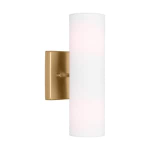 Capalino 2-Light Satin Brass Wall Sconce with White Linen Fabric Shade