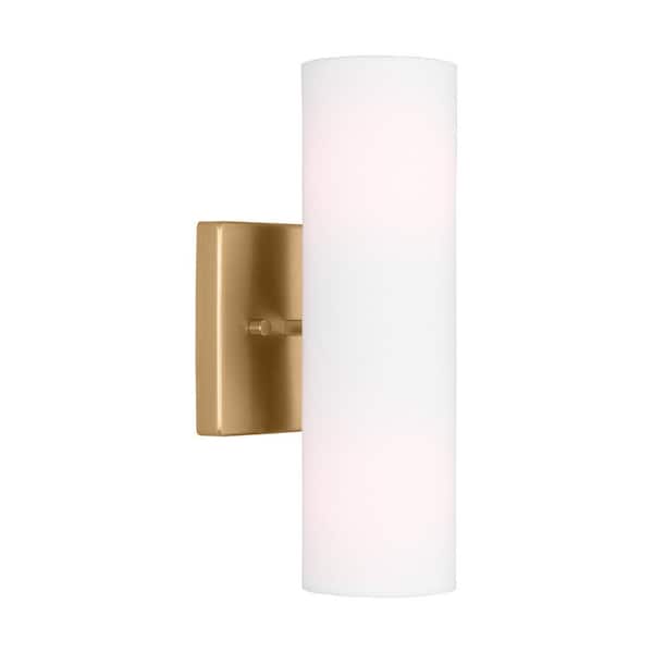 SCOTT LIVING Capalino 2-Light Satin Brass Wall Sconce with White Linen Fabric Shade