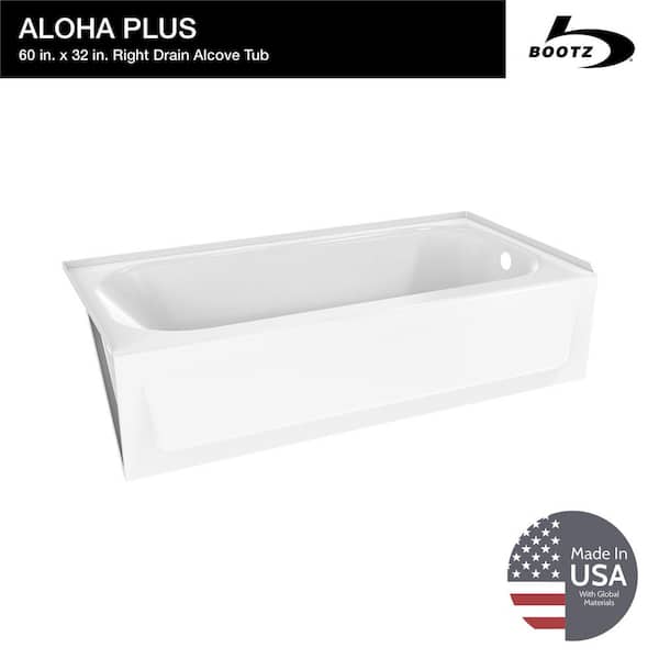 Aloha Plus 60 in. x 32 in. Alcove Soaking Bathtub With Right Drain in White