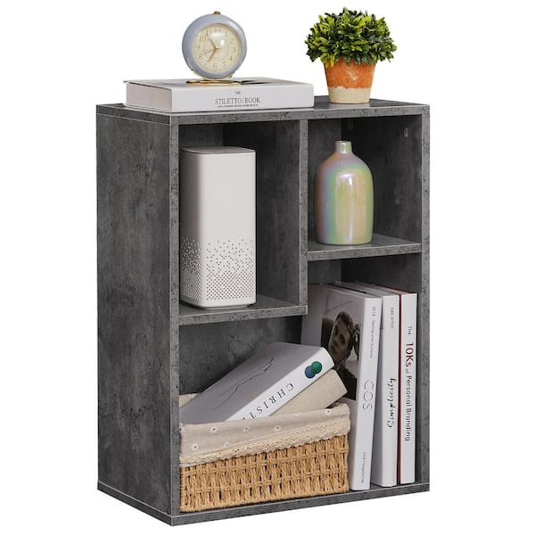 VECELO Bookshelf, Bookcase with 3-Open Adjustable Storage Cubes, Floor Standing Unit, Side Table Bookcase, Gray