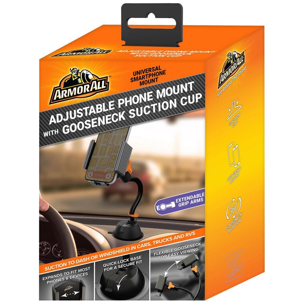 Armor All Adjustable Universal Smartphone Mount with Gooseneck Suction Cup, Size: One size, Black