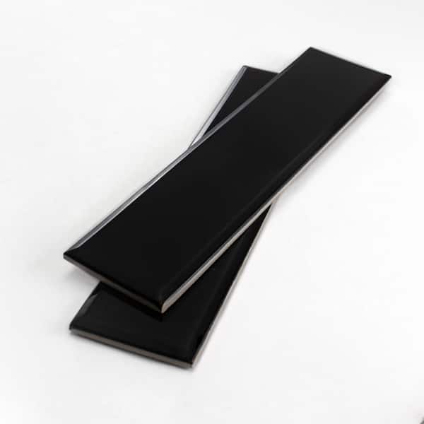 Facet 3in. x6in. Black Gloss Ceramic Subway Tile Sample