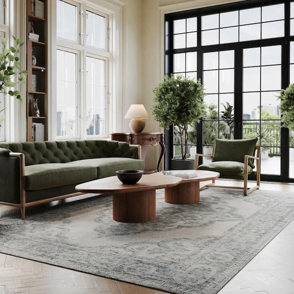 Padma Lakshmi X Rugs USA Istanbul Hand-Tufted Ornate Border Wool-Blend Teal 5 ft. x 8 ft. Indoor Area Rug
