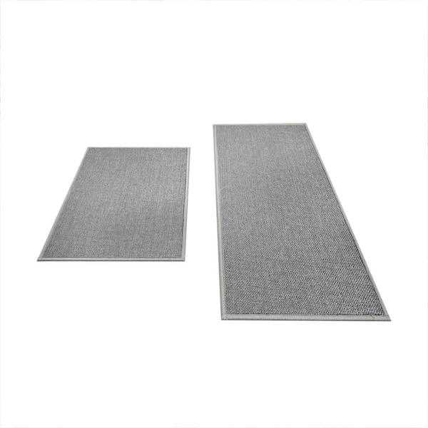 Gray 47 in. x 17.3 in. Indoor Non Slip Washable Kitchen Rugs and Mats Set of 2