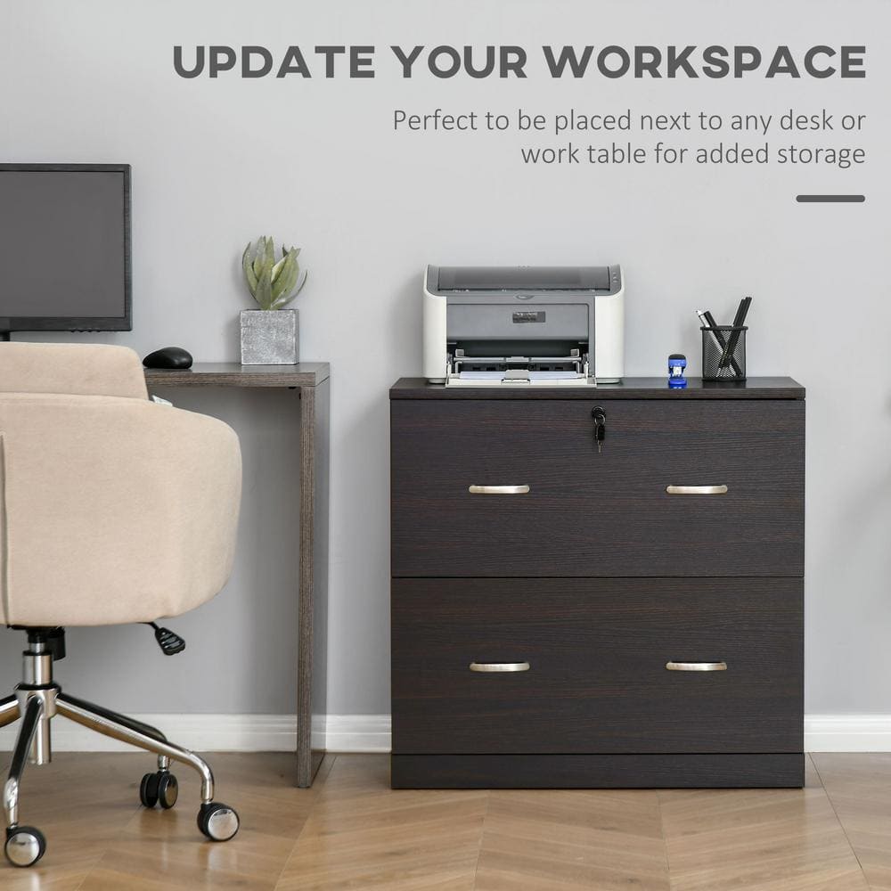Walnut 2-Drawer Lockable Vertical File Cabinet