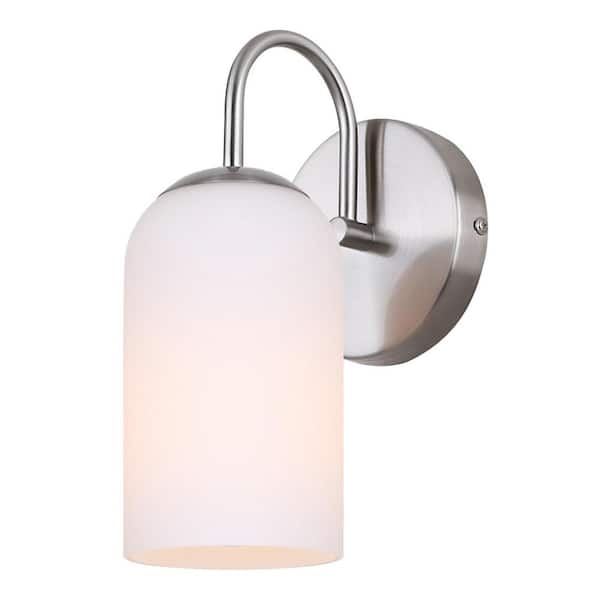 CANARM NOVALEE 6.5 in. 1 Light Brushed Nickel Vanity Light with Flat Opal Glass Shade