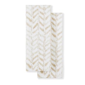 Maui Herringbone Beige/White Cotton Kitchen Towel Set (2-Pack)