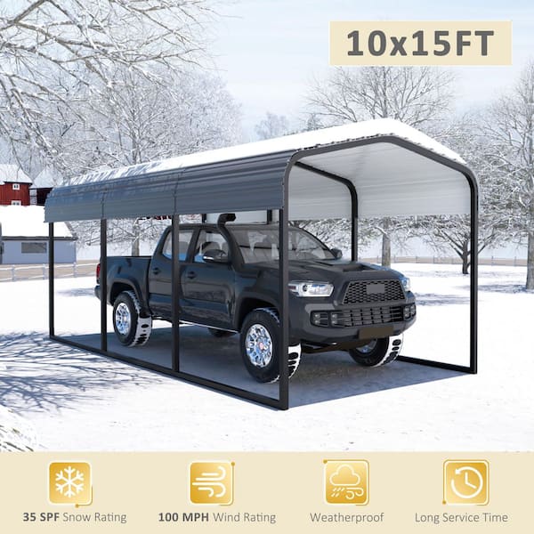 10 ft. W x 15 ft. D Metal Carport Metal Car Canopy and Shelter, Gray