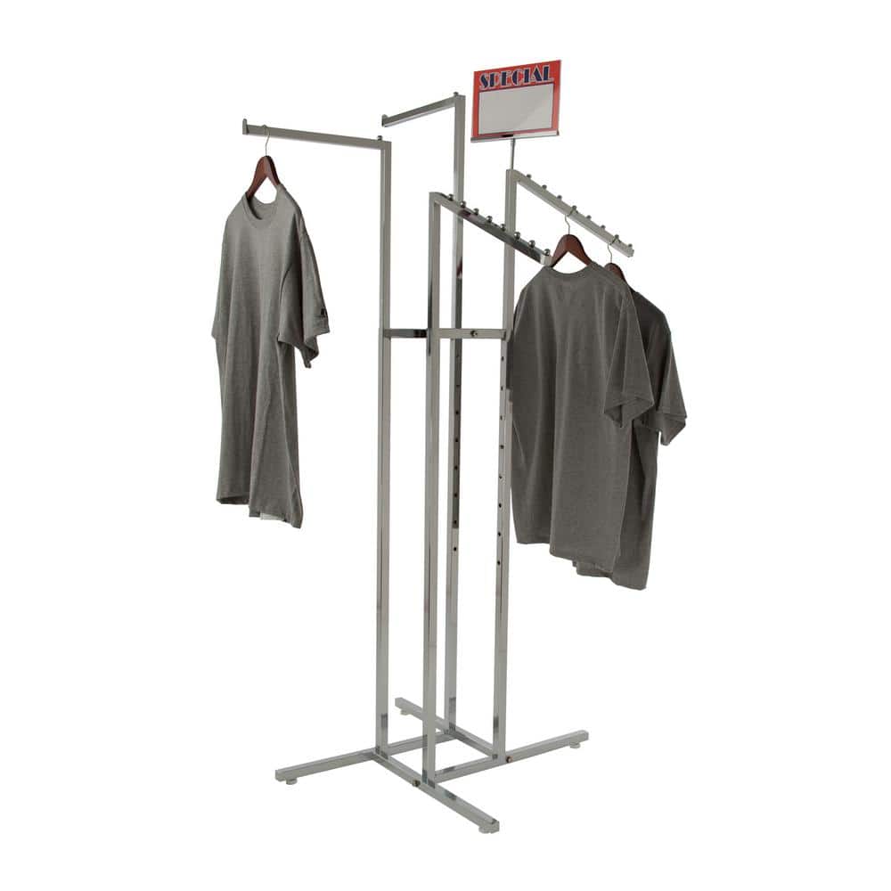 Chrome Adjustable 4-Way Clothing Rack with Slant Arms
