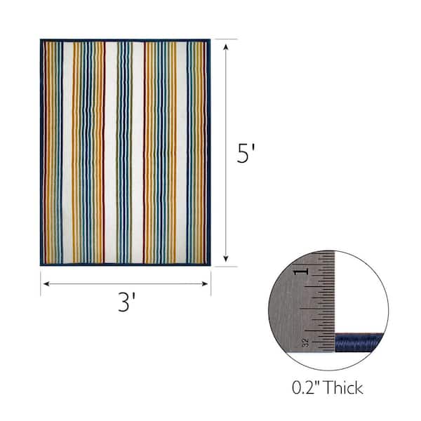Blithe Colorful Multi-Colored 3 ft. x 5 ft. Striped Polypropylene Indoor/Outdoor Area Rug