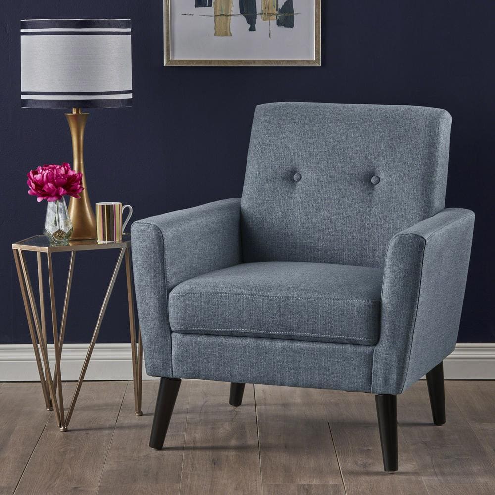 Mid-Century Blue Wood Club Chair with Dark Brown Legs