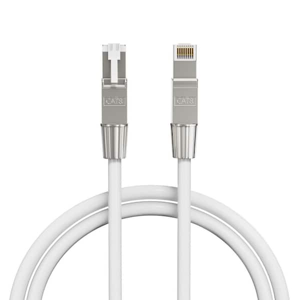 20 ft. White Cat 8 CMR 22 AWG Ethernet Patch Cable - 2000MHz 40GB Individual Electro-Magnetic Tinned Copper Braid Shield