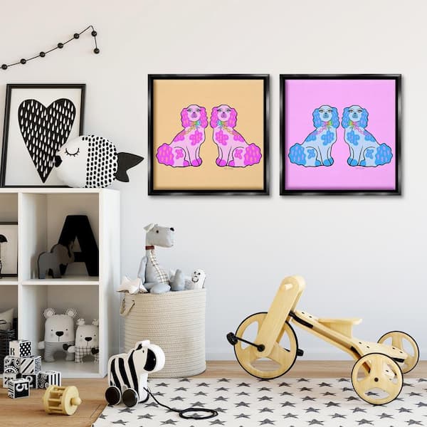 Brightly Colored Posh Pooches by Katie Conley 2-Piece Black Floater Frame Animal Graphic Art Print 25 in. x 25 in.