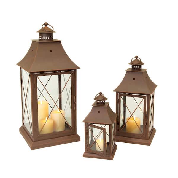 Brown Metal Candle Lantern Set of 3-Pack