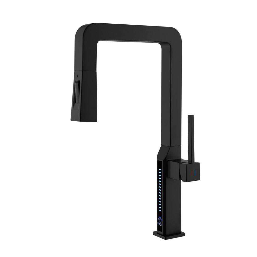 1-Handle 17 in. H Pull Down Sprayer Kitchen Faucet 180° Rotating Sink Faucet 2 GPM w/ Digital Display in Matte Black price history on PriceWatchPro