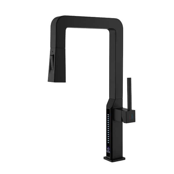 1-Handle 17 in. H Pull Down Sprayer Kitchen Faucet 180° Rotating Sink Faucet 2 GPM w/ Digital Display in Matte Black