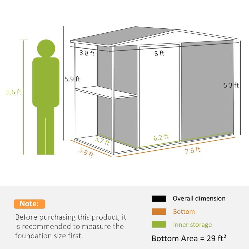 Gray Metal Garden Storage Shed with 2-Tier Rack and Lockable Door