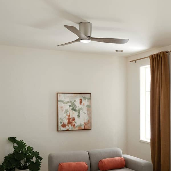 Volos 54 in. Indoor Brushed Nickel Low Profile Ceiling Fan with Integrated LED with Wall Control Included