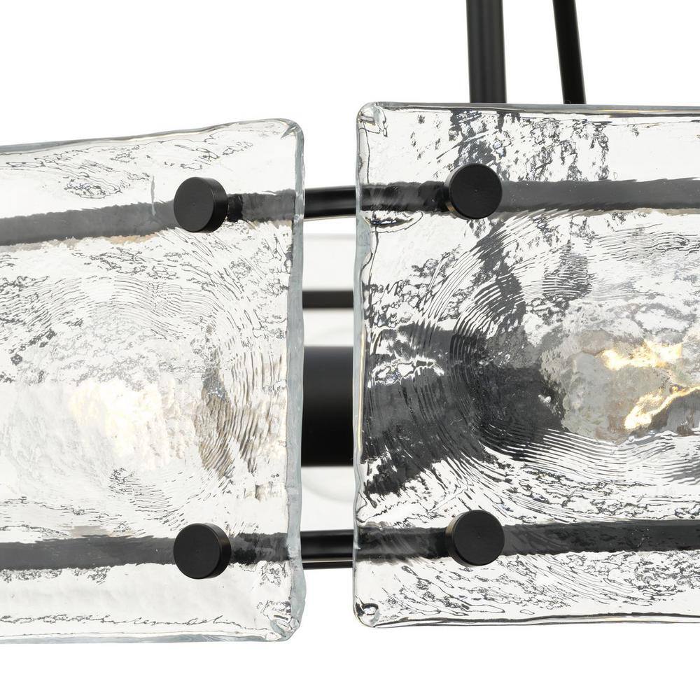 Rivera Matte Black 4-Light Chandelier with Textured Glass