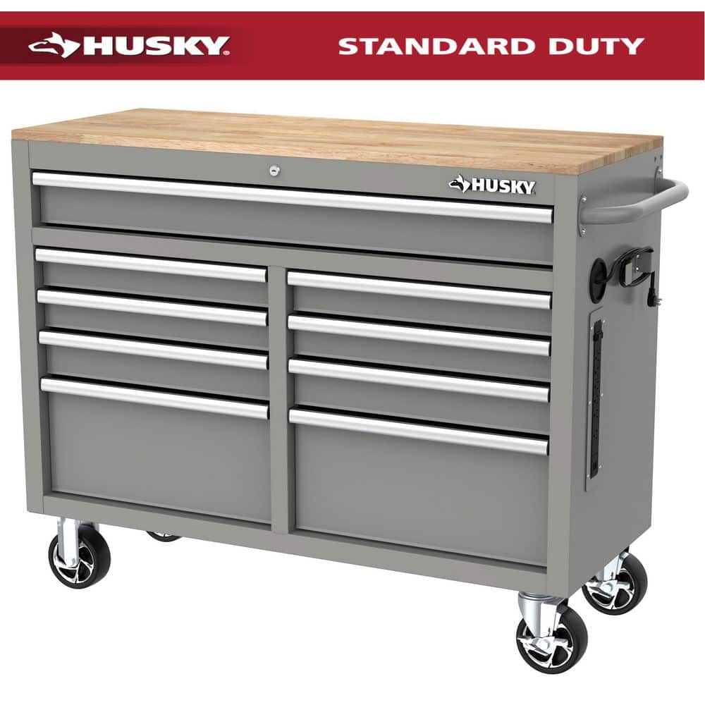 Husky Tool Storage 46 in. W Gloss Gray Mobile Workbench Cabinet