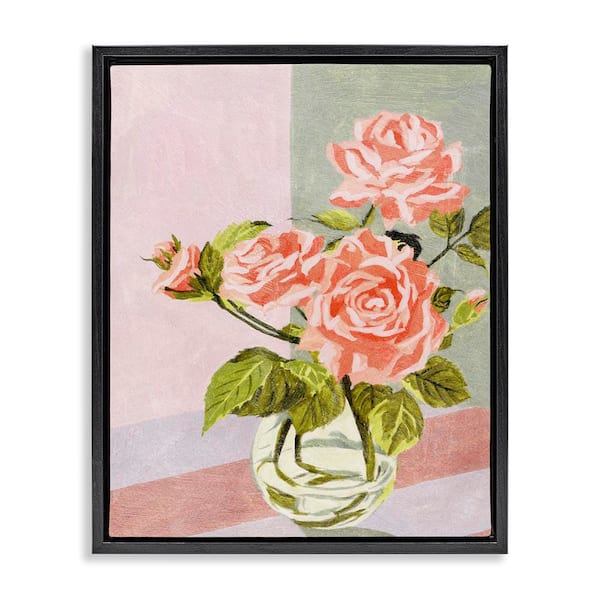 Stupell Industries Pink Roses on Pastels by Melissa Wang Black Floater Frame Nature Graphic Art Print 21 in. x 17 in.