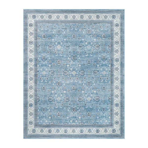 Finley Blue/White 7 ft. x 10 ft. Woven Oriental Polyester Area Rug