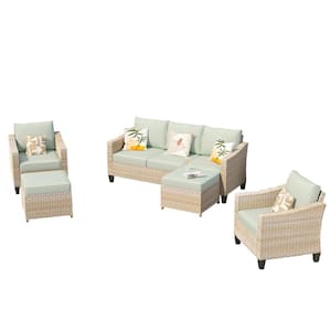 Barkley Beige 5-Piece Outdoor Patio Conversation Sofa Seating Set with Light Green Cushions