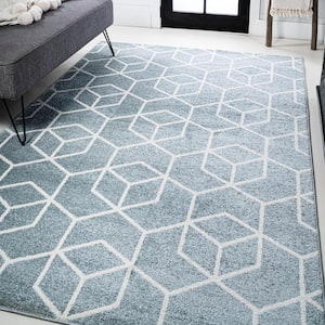 Tumbling Blocks Modern Geometric Light Blue/White 5 ft. x 8 ft. Area Rug