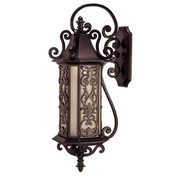 Illumine 6 Light Wall Mount Lantern Como Black w/ Gold Finish Tuscan Glass