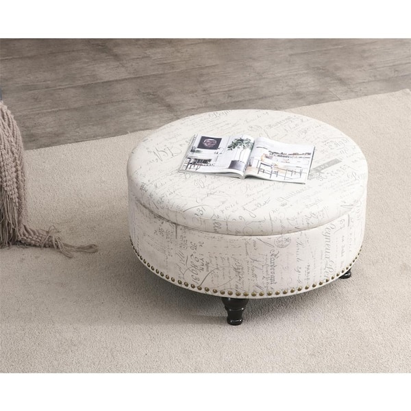 Multi Colored Round Storage Ottoman With Nailhead Vintage Script 91023 63 The Home Depot Multi Colored Round Storage Ottoman, Vintage Round Ottoman