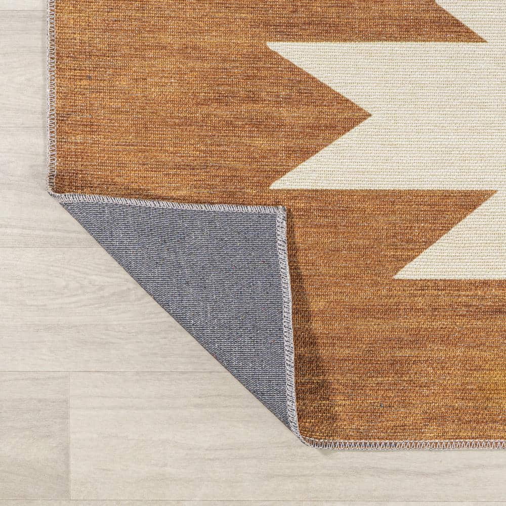 Chayton Terracotta and Cream Geometric Washable Area Rug 8' x 10'