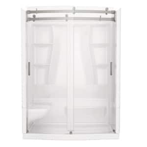 Classic 500 Curve Left Seat 60 in. x 32 in. x 75.88 in. H Alcove Shower Stall/Kit in Stainless