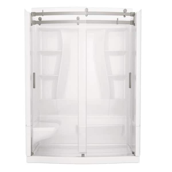 Classic 500 Curve Left Seat 60 in. x 32 in. x 75.88 in. H Alcove Shower Stall/Kit in Stainless