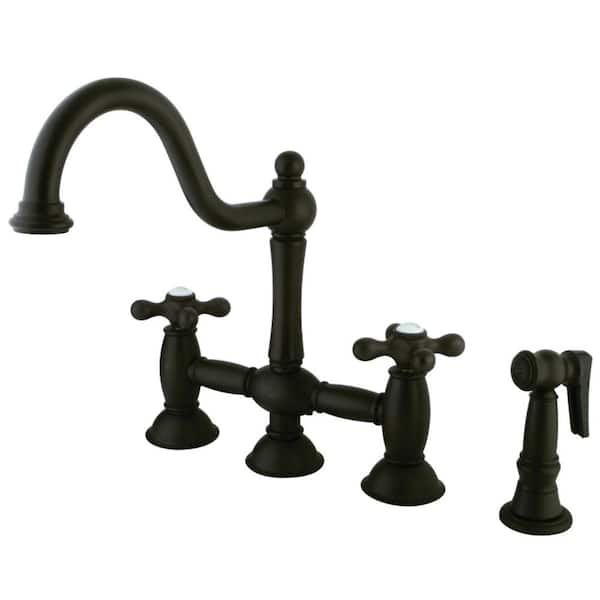 Kingston Brass Restoration 2-Handle Bridge Kitchen Faucet with Side Sprayer in Oil Rubbed Bronze