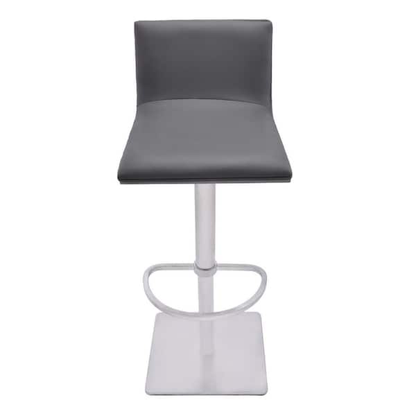 HomeRoots Adjustable Grey Faux Leather Walnut and Stainless Swivel Bar Stool