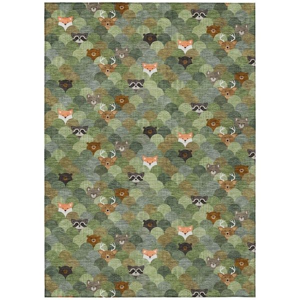 Chantille Machine Washable Indoor/Outdoor Abstract ACN2582 Olive 8 ft. x 10 ft. Area Rug