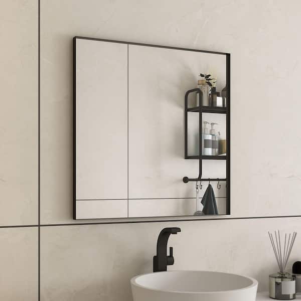 36 in. W x 36 in. H Rectangular Aluminum Framed Wall Bathroom Vanity Mirror in Black