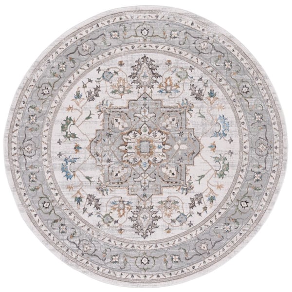 Bel Air 3 ft. x 3 ft. Gray/Light Gray Floral Medallion Round Area Rug
