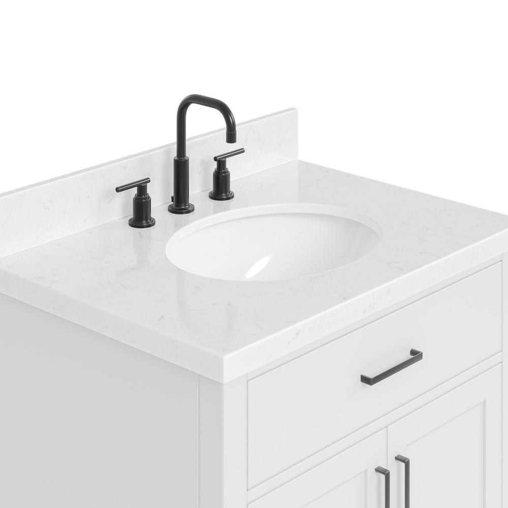 White Freestanding Single Bathroom Vanity with Carrara Quartz Top
