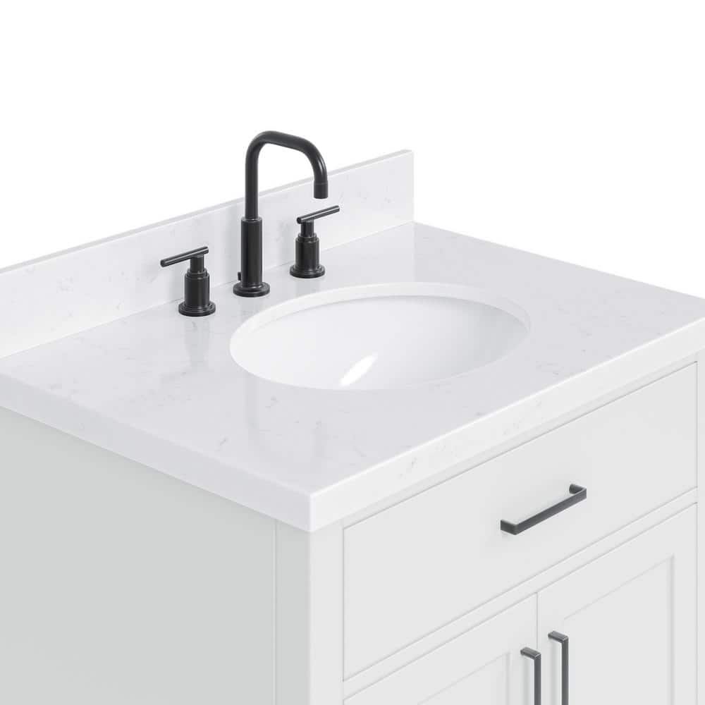 White Freestanding Single Bathroom Vanity with Carrara Quartz Top